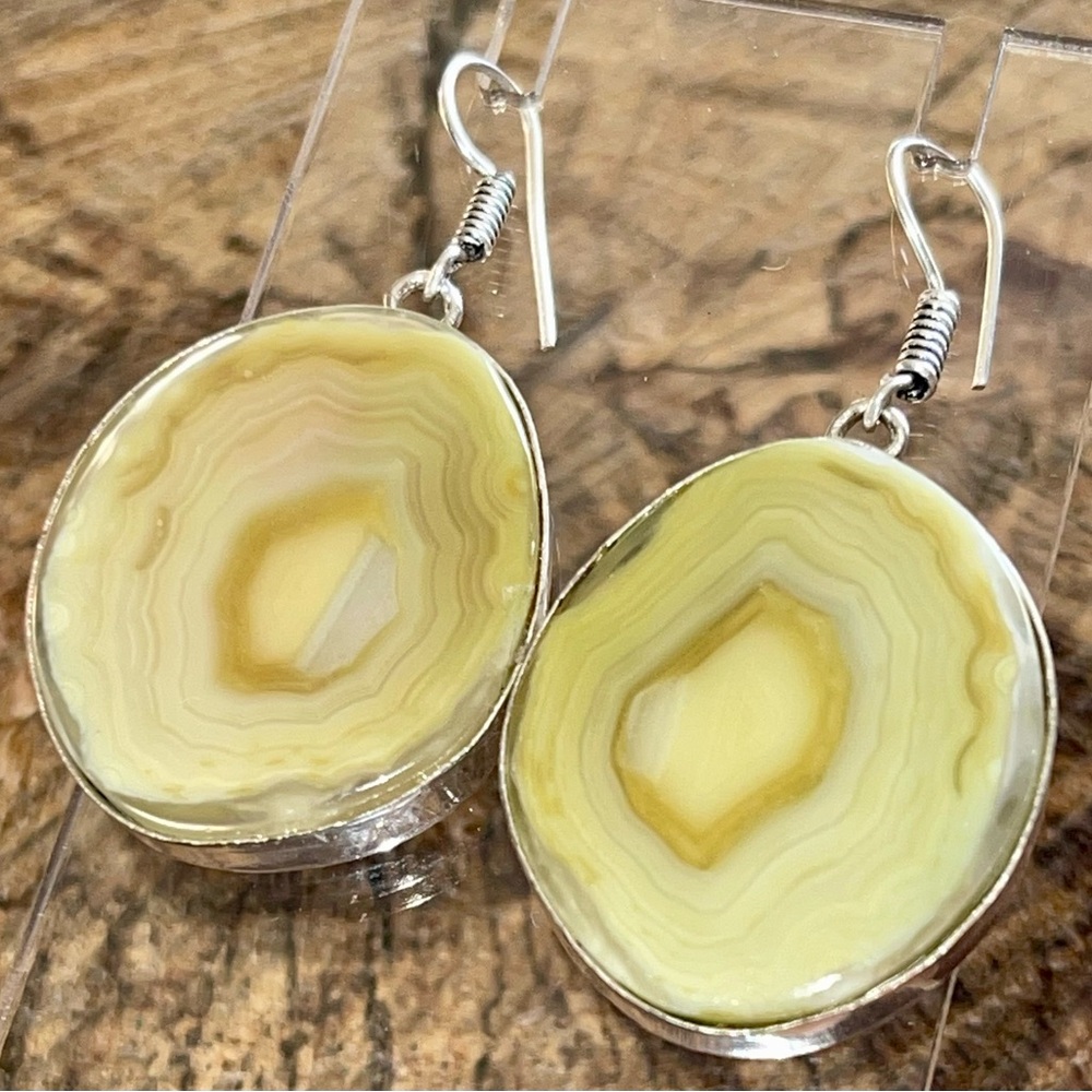 Polished Solar Agate Earrings 2”